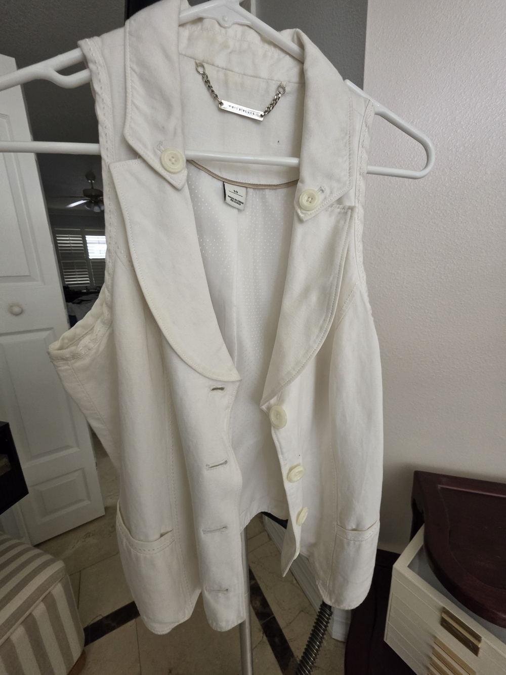 White House Black Market Cream Sleeveless Button Vest